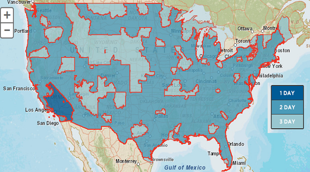 USPS Priority Mail Delivery time map