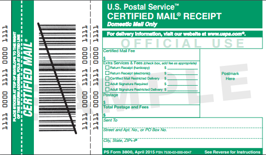 PS Form 3800 Front