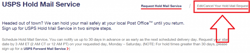 Zrušit úpravu žádosti o službu Hold Mail