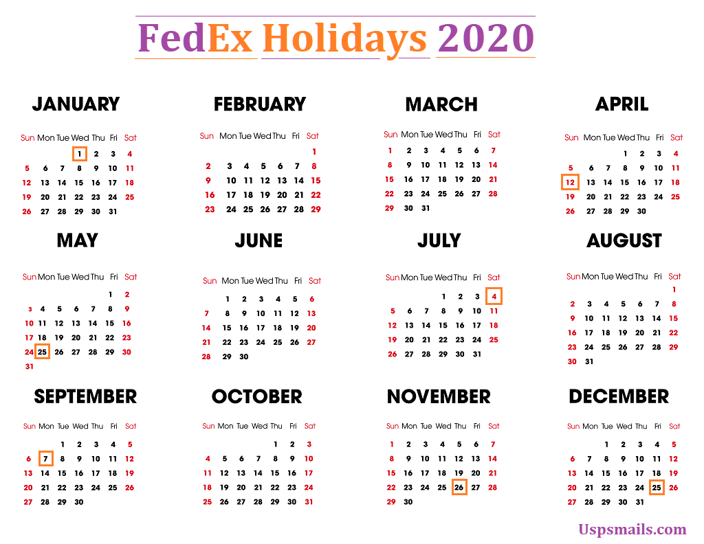 Fedex holidays list 2020